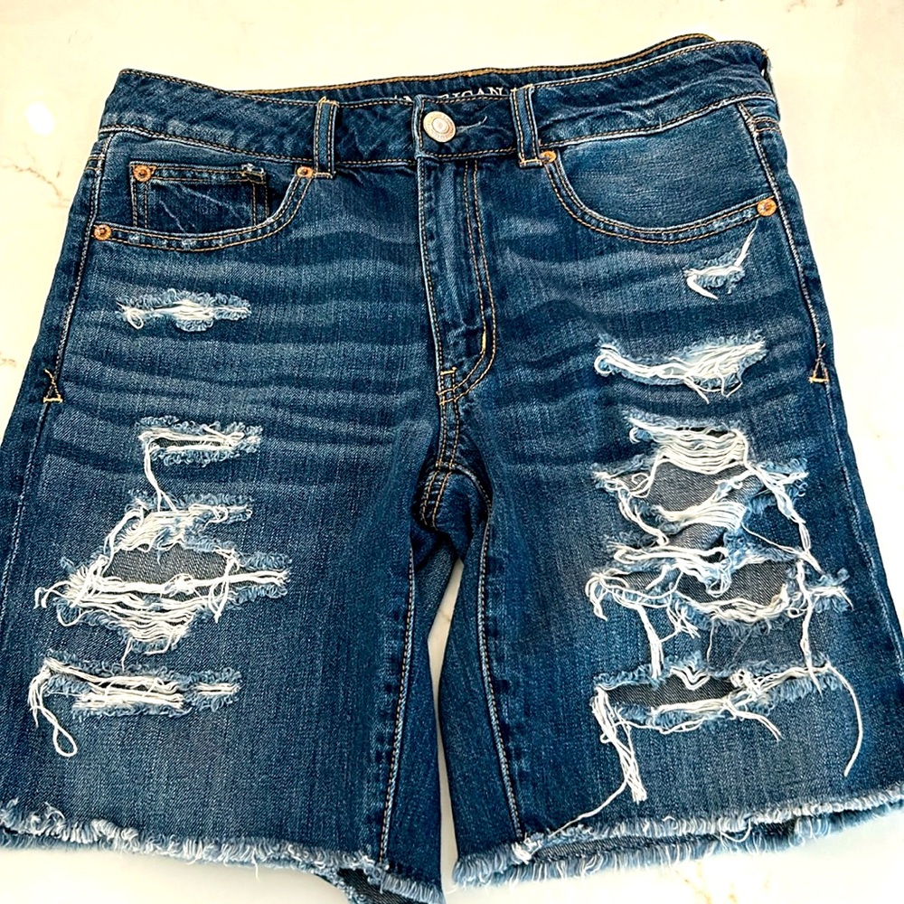 American Eagle Outfitters Blue Distressed Jean Shorts